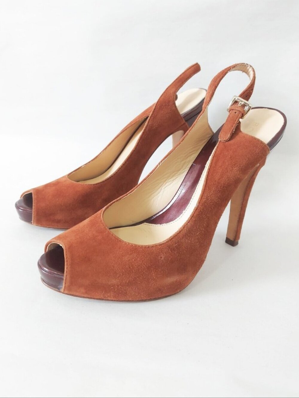Boutique 9 Suede Peep-Toe Slingback Heels Size 7.5 Comfort Chic Platform Pumps